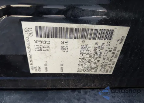 2021 Nissan Maxima Sv Xtronic Cvt z USA, uszkodzony, nr VIN 1N4AA6CV1MC515157